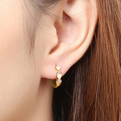 Huitan Cute Heart Small Hoop Earrings Women 3 Metal Colors Trendy Girls Ear Circle Earrings Fancy Accessories Statement Jewelry