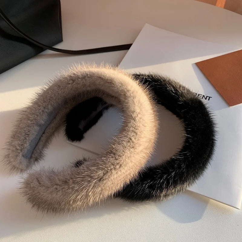 2025 Hot Sale Women Luxury winter 100% Real Mink Fur Headbands High Quality Real Fur Hair Band Lady Fashion Hair Hoop Furry Gift