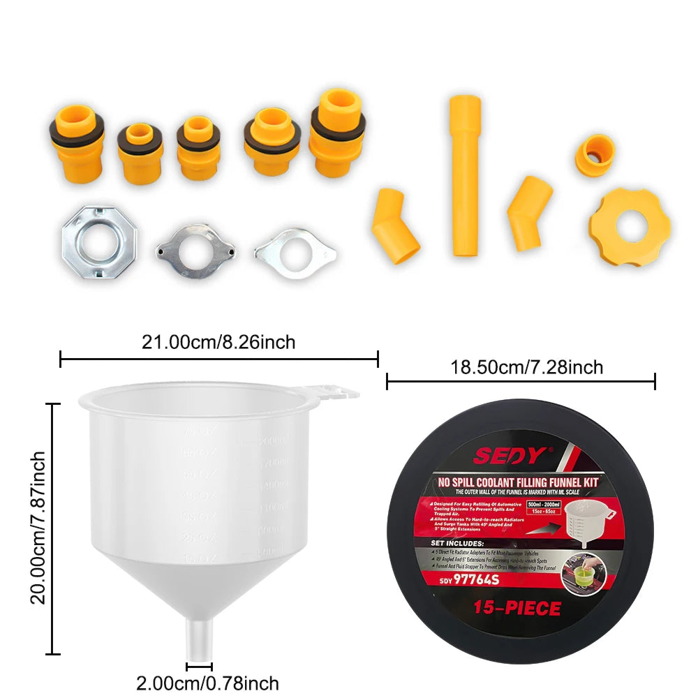 Spill Proof Coolant Filling Kit Car Accessories Fit Universal Vehicles Pour Oil Tool Plastic Filling Funnel Spout 15Pcs/Set