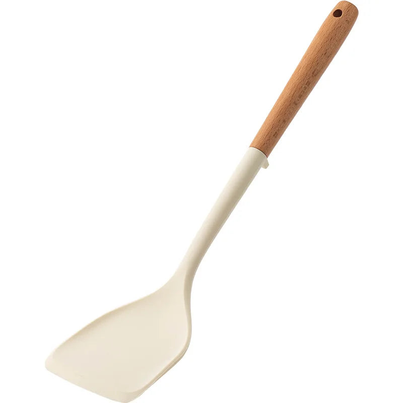 5Pcs White Silicone Wooden Handle Cooking Tool Non-stick Kitchen Utensils Silicone Spatula Baking Kitchen Utensils Tool