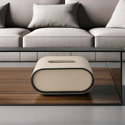 Light Luxury Paper Box High-end Living Room Creative Oval Leather Tissue Box Bedroom Desktop Napkin Storage Box Organization