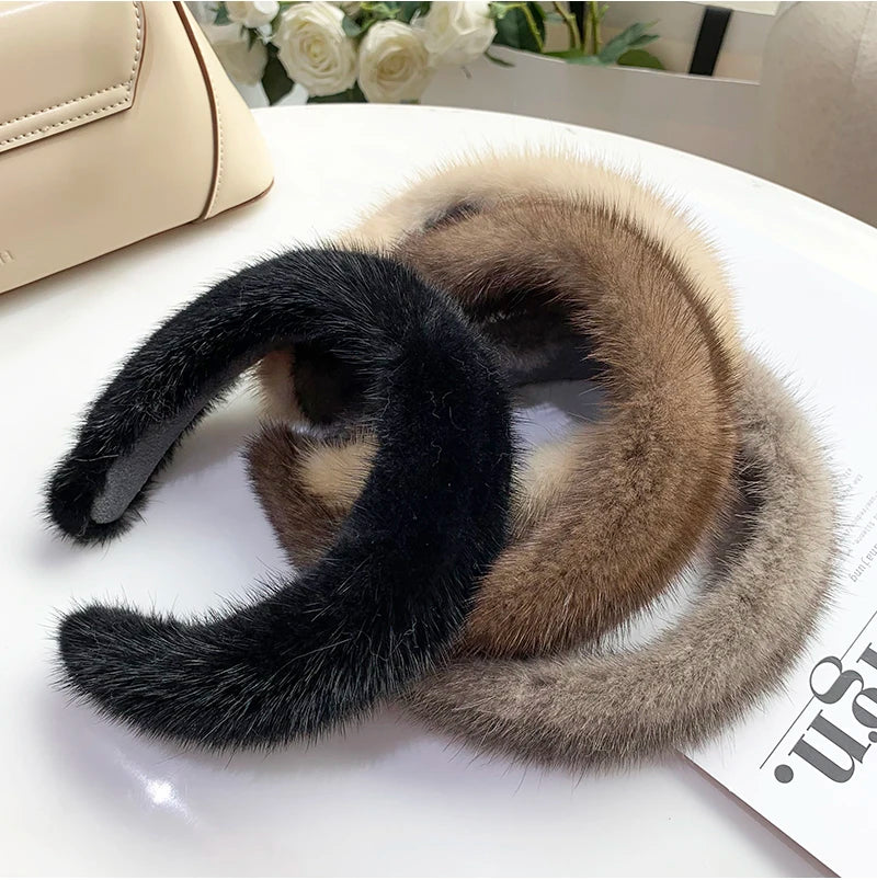 2025 Hot Sale Women Luxury winter 100% Real Mink Fur Headbands High Quality Real Fur Hair Band Lady Fashion Hair Hoop Furry Gift