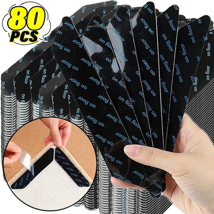 80/8pcs Carpet Non-slip Stickers Reusable Washable Anti Curling Carpet Patches Fixed Sticker Floor Rug Mat Grip Stoppers Tapes