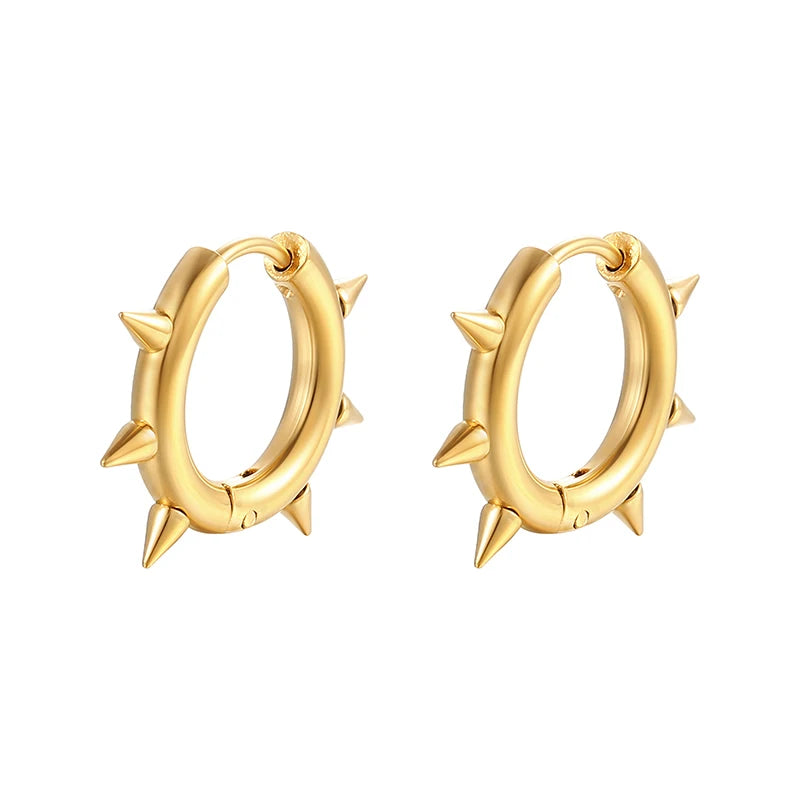 Creative Hip-Hop Rivet Heart Hoop Earrings For Women Stainless Steel Geometric Ear Buckle Piercing Cool Rock Punk Stud Jewelry