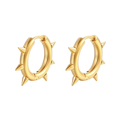 Creative Hip-Hop Rivet Heart Hoop Earrings For Women Stainless Steel Geometric Ear Buckle Piercing Cool Rock Punk Stud Jewelry