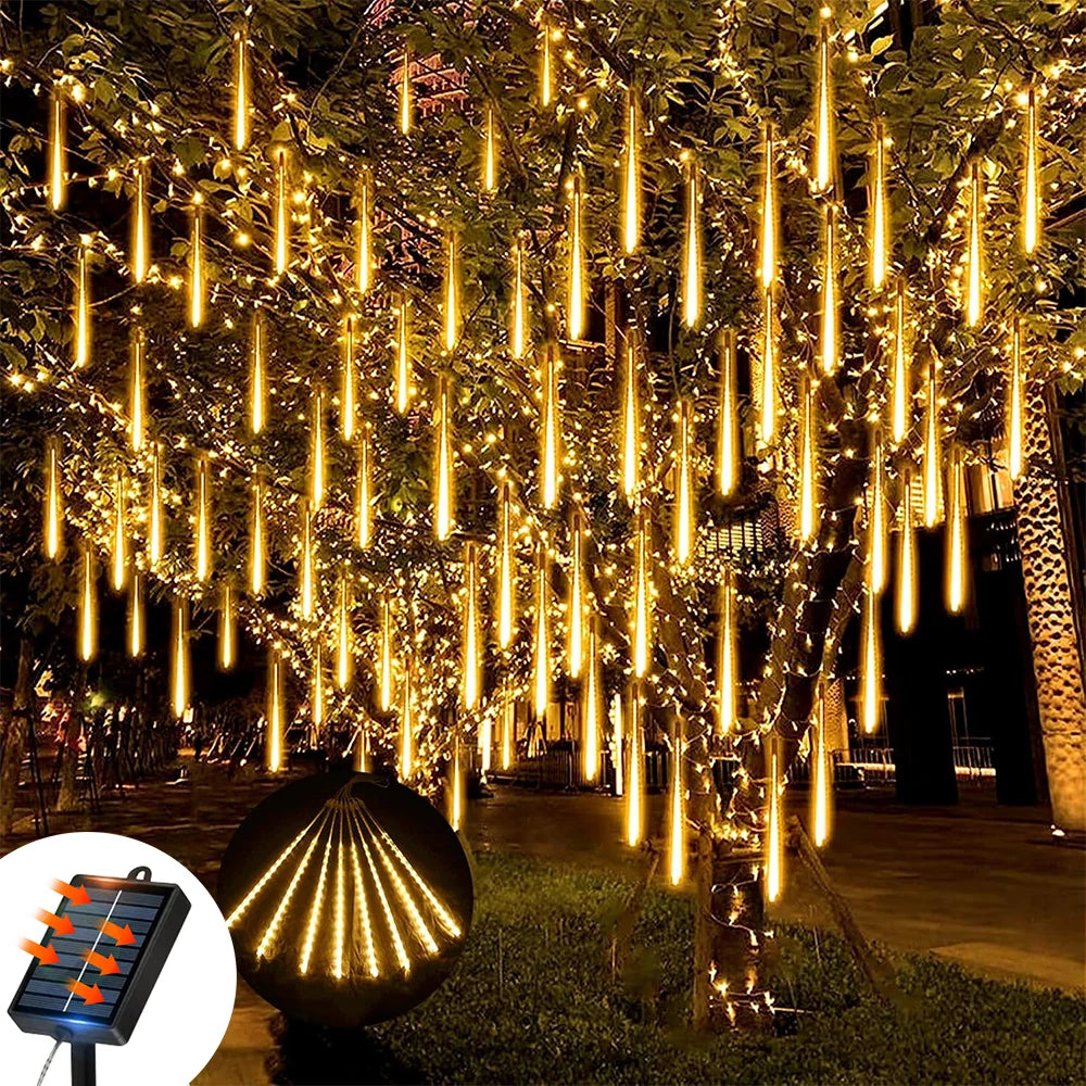 LED Solar Meteor Shower Lights 50cm 8 Tubes Waterfall Tree Lights Outdoor Garden Decorations Easy to Install