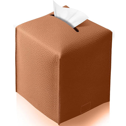 Modern PU Leather Square Tissue Box Cover Holder-Decorative Holder/Organizer for Bathroom Vanity Countertop, Night Stands,Office
