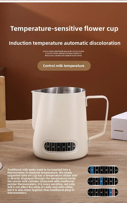Coffee Milk Frother Jug Temperature Sensing Patch Stainless Steel Accurate Scale Volume Control Advanced Professional CoffeeTool