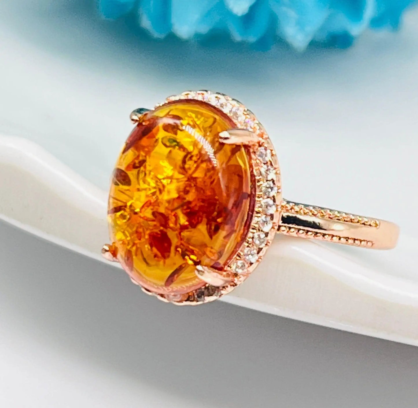 Natural Amber Flower Ring Women Healing Gemstone Fine Jewelry Genuine Baltic Amber Floral Rings Adjustable Anillos Mujer Gifts