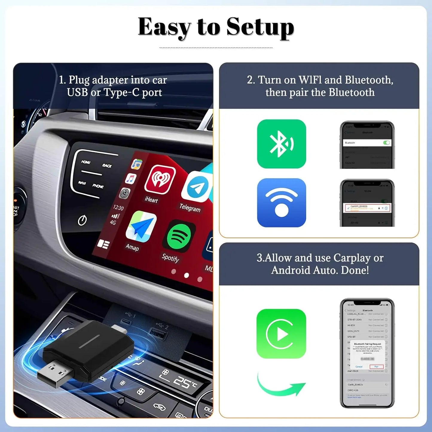 Phoebus Link 2 in 1 Mini Carplay Wireless Adapter seamless integration Android Auto For Apple USB Type-C Dongle in Universal car