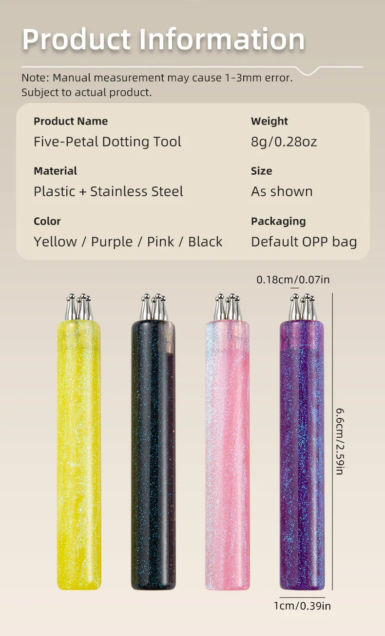 DIY Nail Art 5-Petal Dotting Tool Flower Creator 1.8mm Fine Tip Rhinestone Pickers Glitter Handle Manicure Nail Tools Brushes