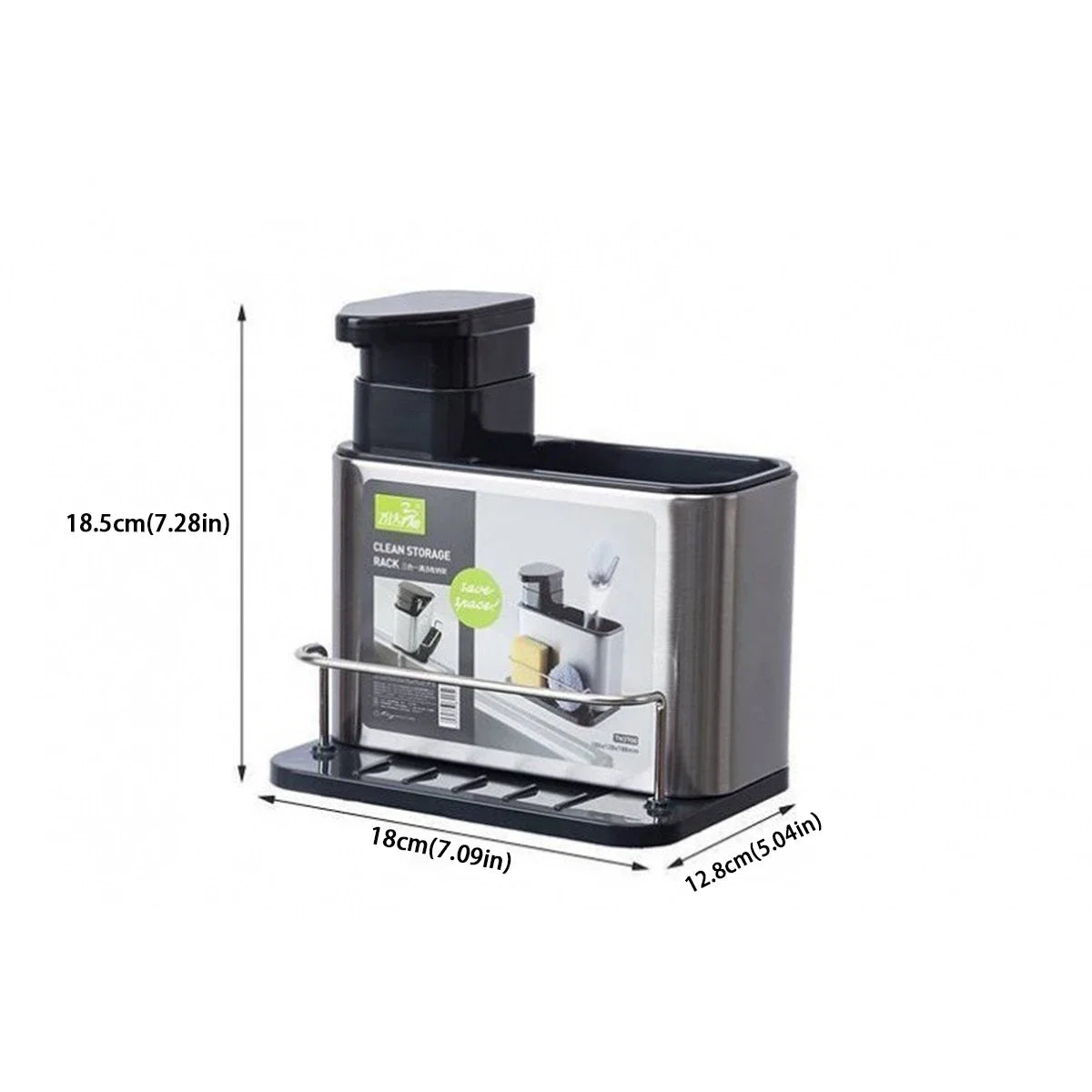 Stainless Steel Kitchen Cleaning Organizer Detergent Dispenser & Sponge Holder Easy to Clean Compact size Fits the sink 3-in-1