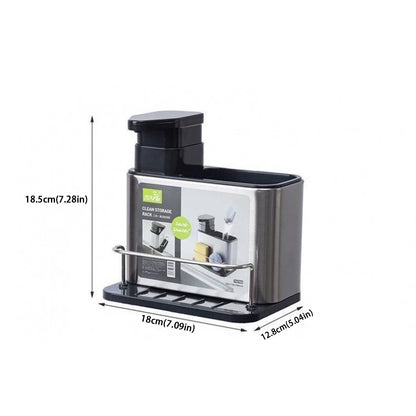 Stainless Steel Kitchen Cleaning Organizer Detergent Dispenser & Sponge Holder Easy to Clean Compact size Fits the sink 3-in-1