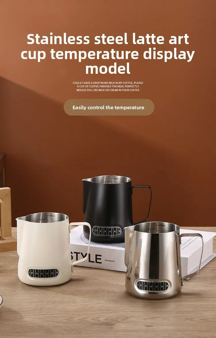 Coffee Milk Frother Jug Temperature Sensing Patch Stainless Steel Accurate Scale Volume Control Advanced Professional CoffeeTool