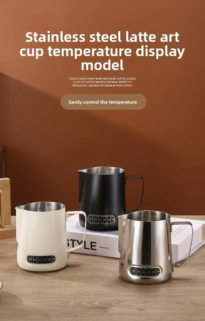 Coffee Milk Frother Jug Temperature Sensing Patch Stainless Steel Accurate Scale Volume Control Advanced Professional CoffeeTool