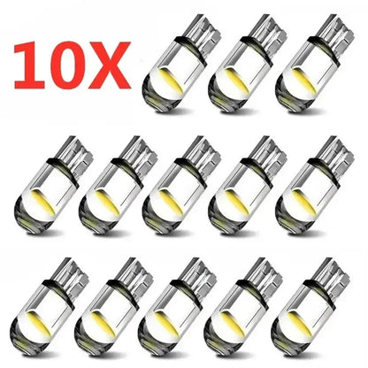 10pcs Car LED T10 W5W Canbus Glass COB Reading Dome Lamp Marker Wedge License PlateLight Bulb 168 194 192 DC 12V White