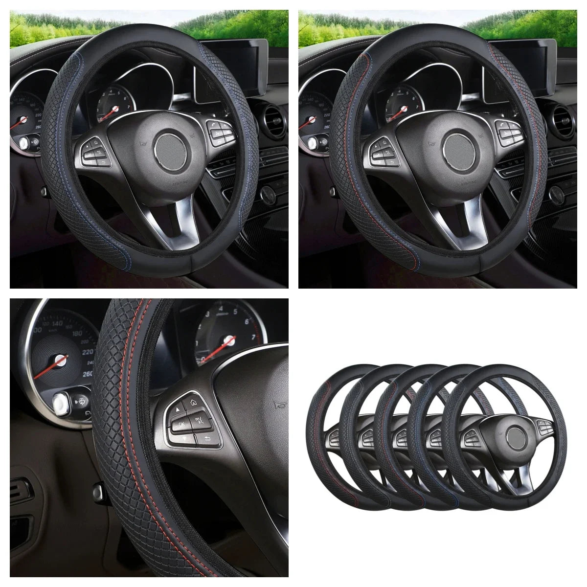 Steering Wheel Cover Anti Slip Breathable Steering Cover Universal Microfiber PU Leather Steer Wheel Protector No inner circle