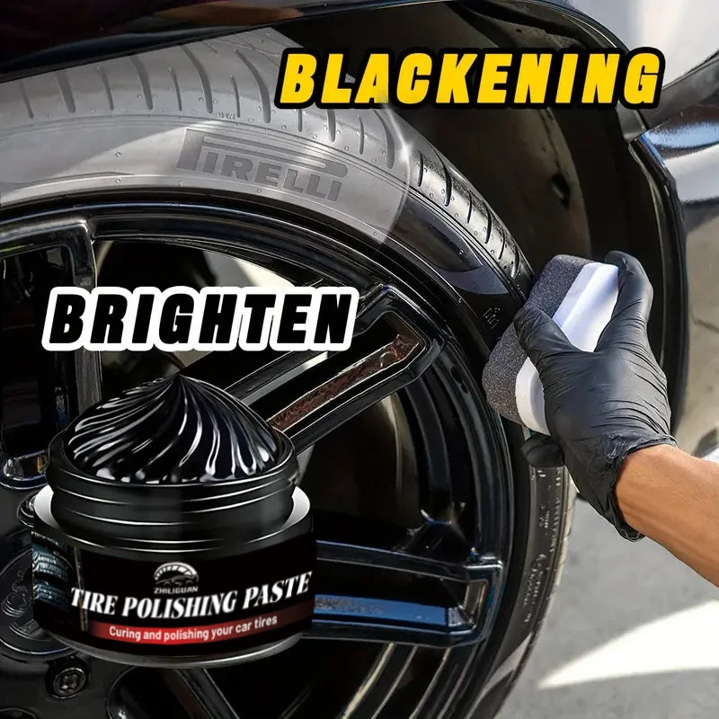 Tire polishing wax, shiny black, restores tire gloss and enhances tire appearance, preventing oxidative cracking and aging