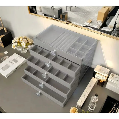 New 5 Layers Exquisite Gray Jewelry Box Earrings Ring Drawer Type Storage Box Large Capacity Anti-oxidation Jewelry Box