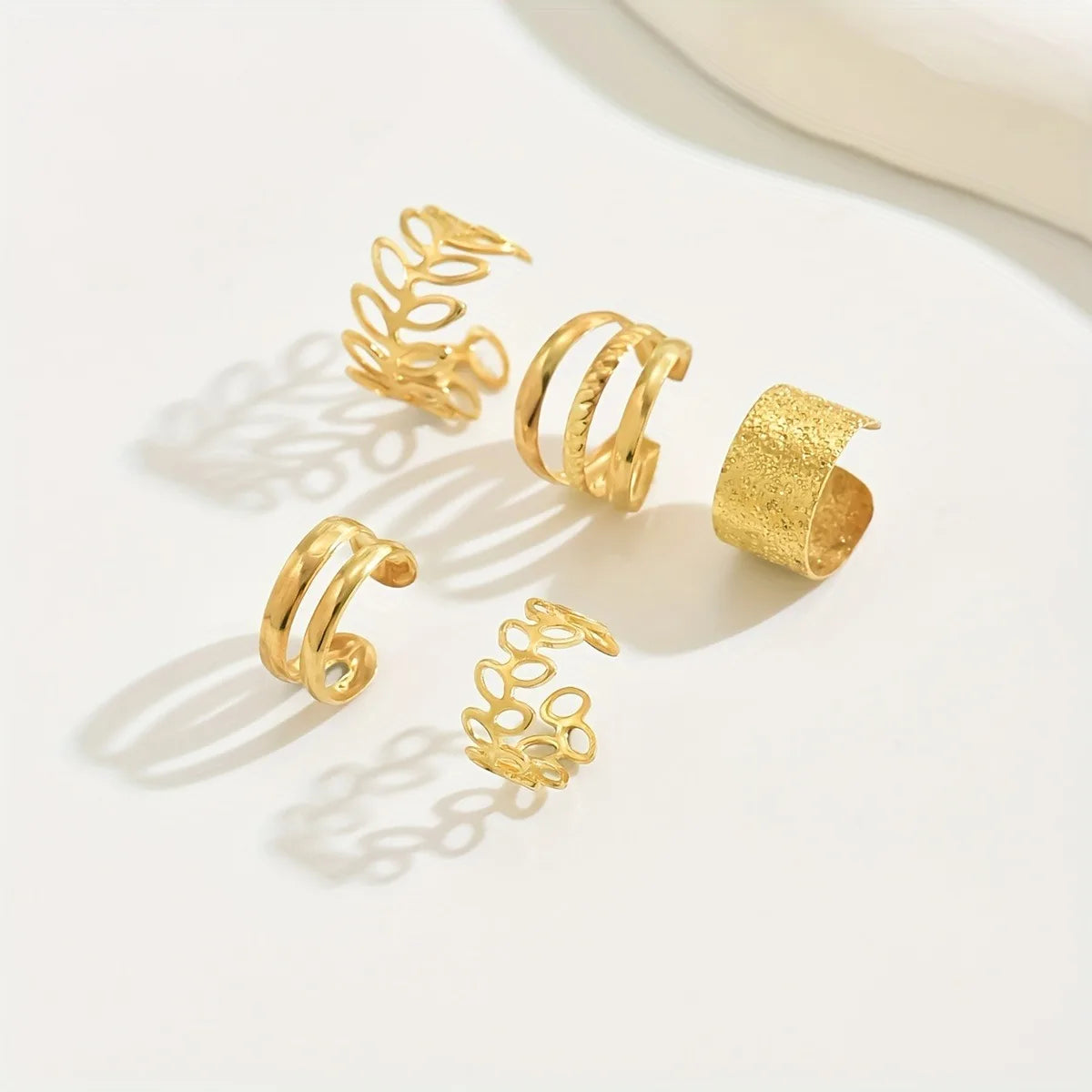 5pcs/set Trendy Elegant Design Ear Cuff Classic Elegant Style Gifts Women's No Piercing Clip silver Earrings Circle Leaf Shaped