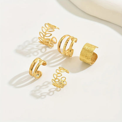 5pcs/set Trendy Elegant Design Ear Cuff Classic Elegant Style Gifts Women's No Piercing Clip silver Earrings Circle Leaf Shaped