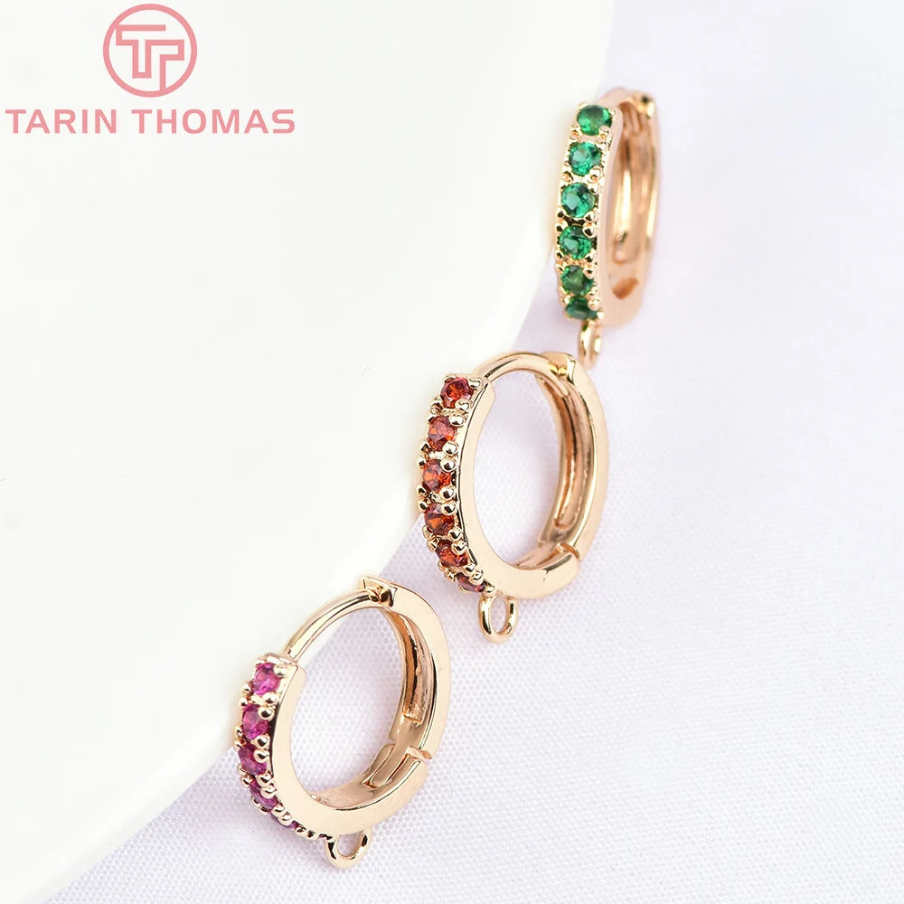(1980)4PCS 13MM 24K Gold Color Plated Brass with Zircon Earring Hoop Earring Hooks for DIY Jewelry Making Finding  Accessorie
