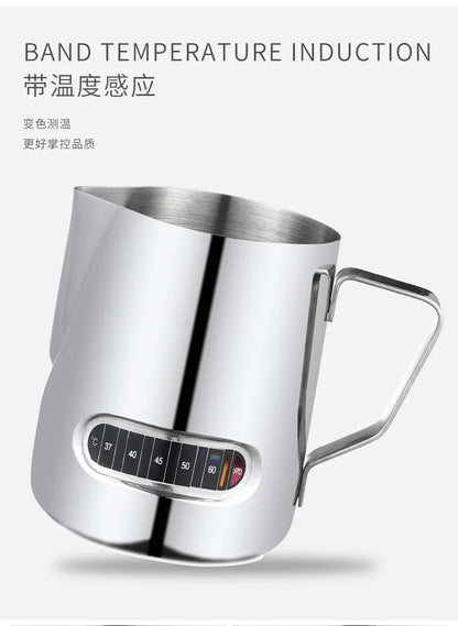 350mL Stainless Steel Milk Frothing Pitcher Temperature Display Milk Frother Pitcher Jug Cup for Latte Art Barista Kitchen