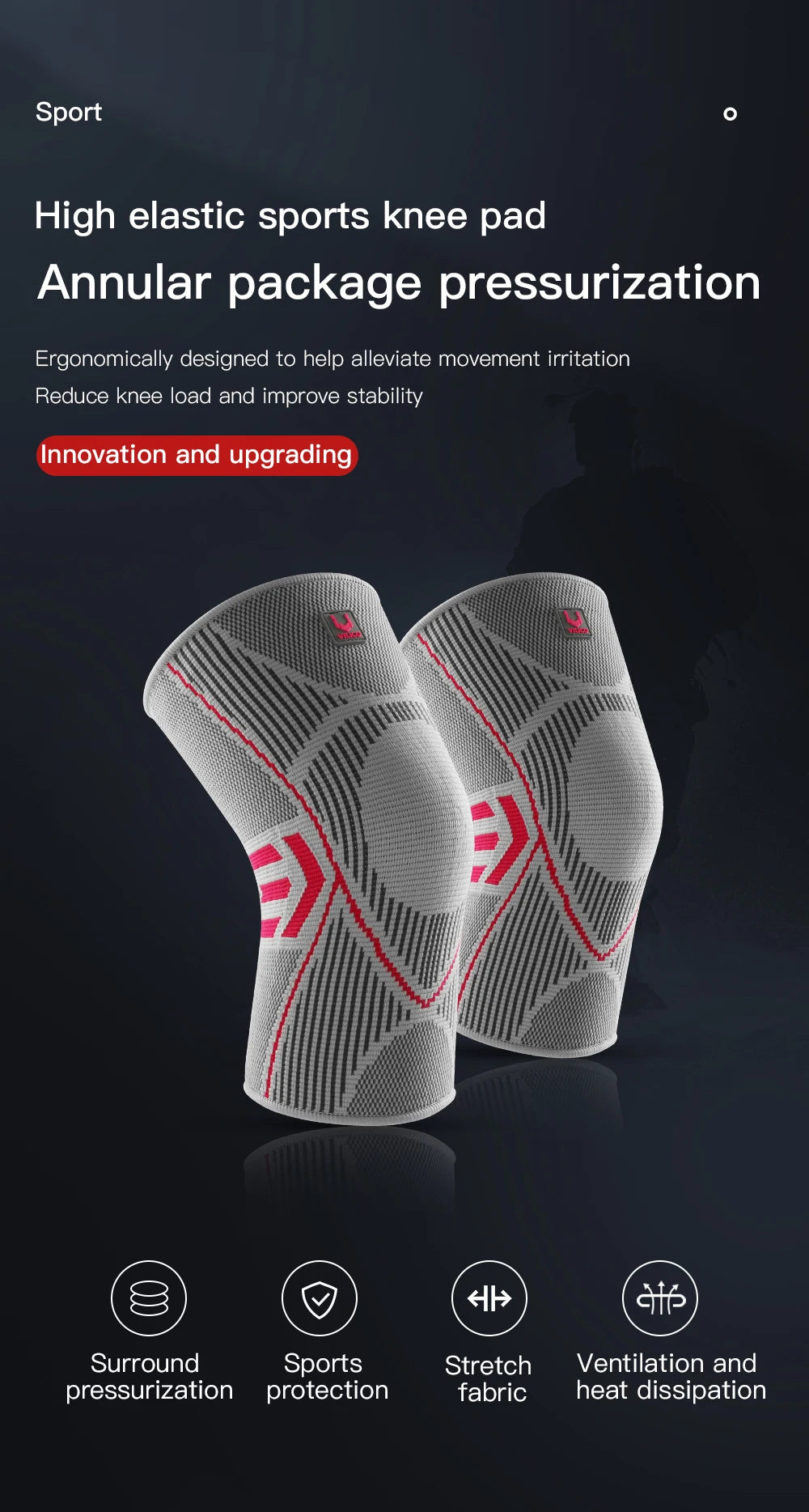 1 PC Professional Knee Support Compression Knee Sleeve Anti Slip Silicone Knee Braces for Knee Pain Meniscus Tear