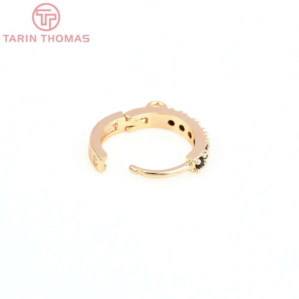 (1980)4PCS 13MM 24K Gold Color Plated Brass with Zircon Earring Hoop Earring Hooks for DIY Jewelry Making Finding  Accessorie