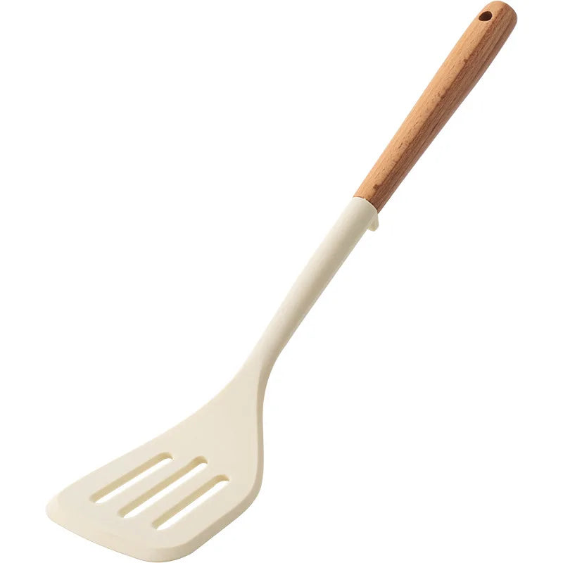 5Pcs White Silicone Wooden Handle Cooking Tool Non-stick Kitchen Utensils Silicone Spatula Baking Kitchen Utensils Tool
