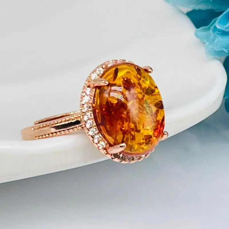 Natural Amber Flower Ring Women Healing Gemstone Fine Jewelry Genuine Baltic Amber Floral Rings Adjustable Anillos Mujer Gifts