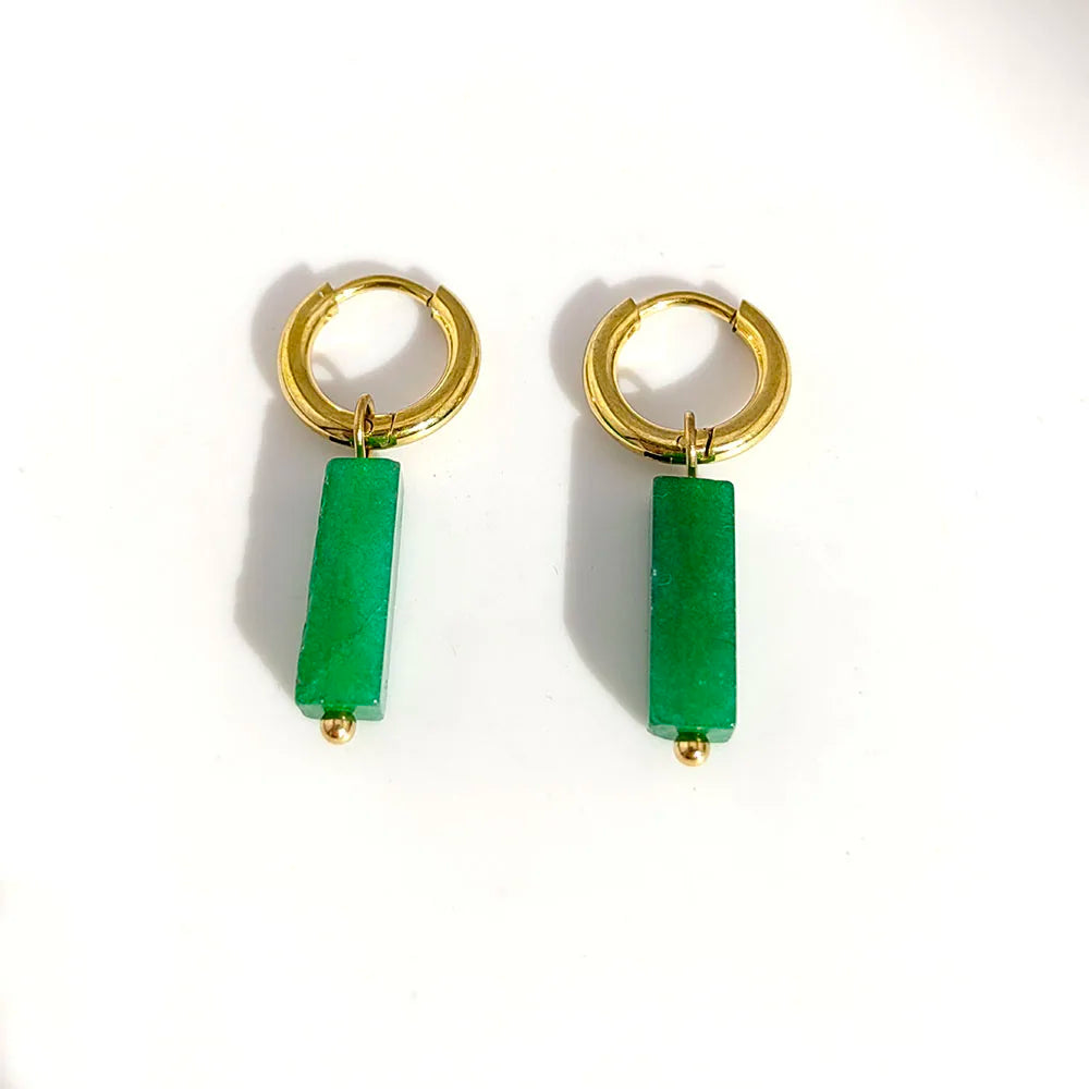 HUIDANG Earrings With Stones Boucles d'oreilles Square Natural Stones Small Hoops Earrings Woman New Trend 2025