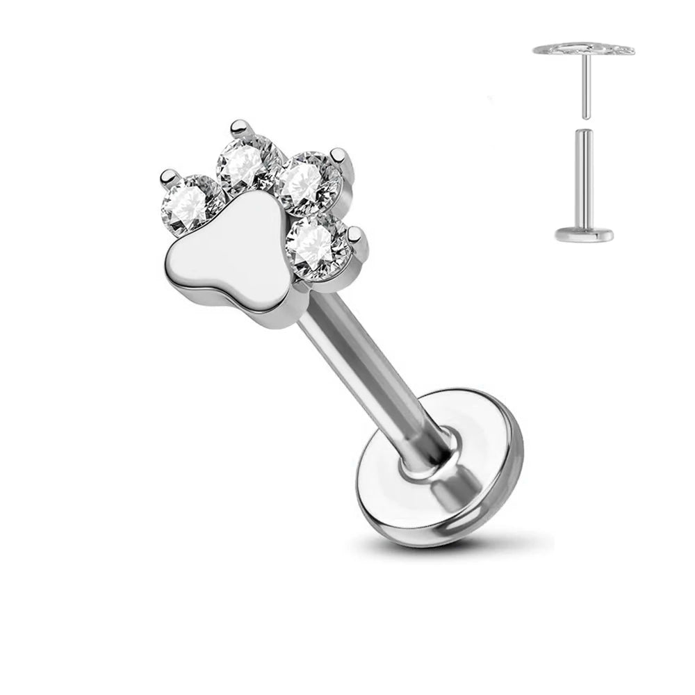 ASTM F136 G23 Titanium Flower Threadless Earring Piercing Petals Leaf Heart Butterfly Pin Daith Conch Push in Labret Stud