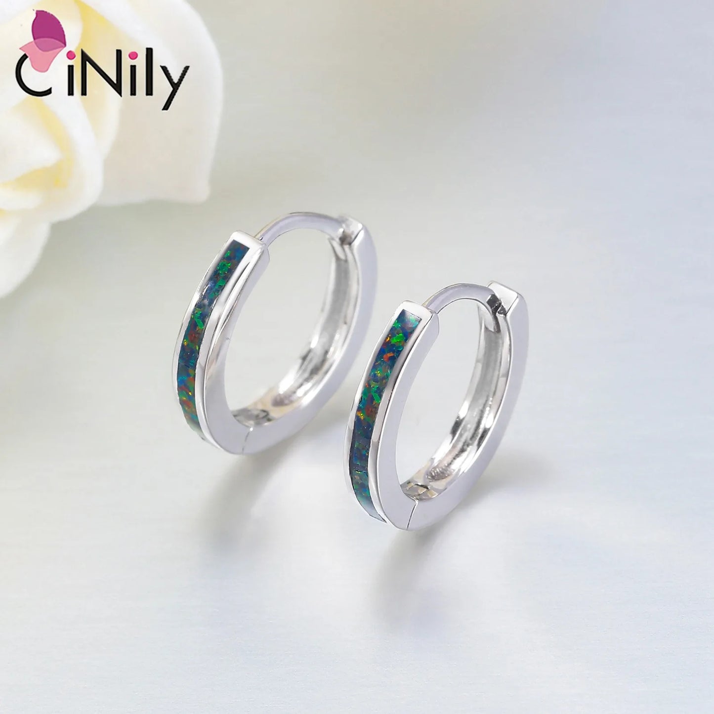 CiNily Simple Small Round Opal Hoop Earrings for Women 925 Sterling Silver Dainty Huggie Earrings Tiny Ear Jewelry Gifts 12mm