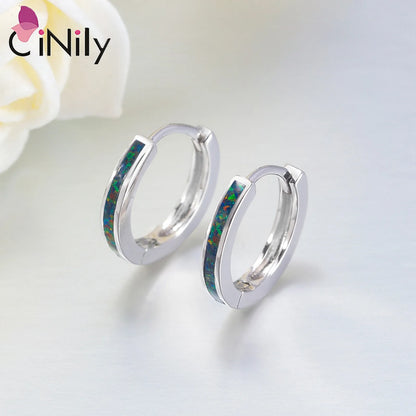 CiNily Simple Small Round Opal Hoop Earrings for Women 925 Sterling Silver Dainty Huggie Earrings Tiny Ear Jewelry Gifts 12mm