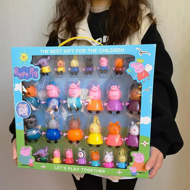 E－STRONG NEW Peppa Pig Full Set of Dolls for Playing House, Peppa Pig Family of Four Character Figurine Toy Gift Box Set
