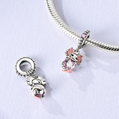 925 Sterling Silver Pink Charms Beads Butterfly Perfume Bottle Crown Heart Shaped Zircon Charms for Women Fine DIY Jewelry Gifts