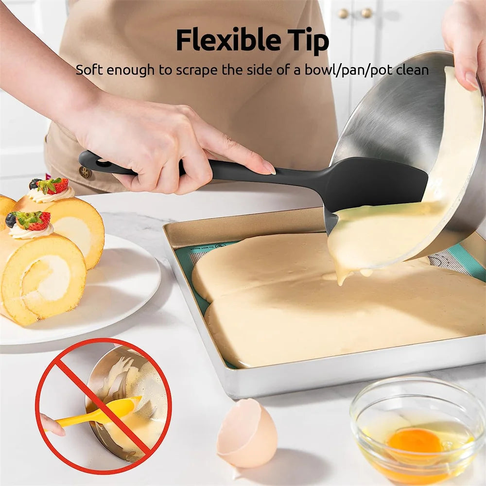 Kitchen Silicone Spatula Set, 600ºF High Heat Flex Silicone Scraper with Nonslip Handle for Cooking Mixing Baking Serving Stirri