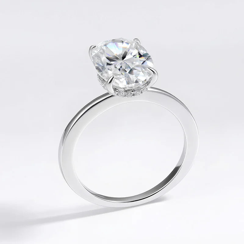 Certified 4.5CT Oval All Moissanite Ring 925 Sterling Silver for Women Sparkling Lab Diamond Engagement Wedding Band Jewelry GRA