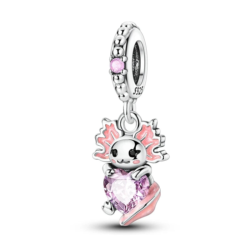 925 Sterling Silver Pink Charms Beads Butterfly Perfume Bottle Crown Heart Shaped Zircon Charms for Women Fine DIY Jewelry Gifts
