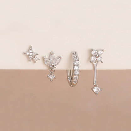 4PCS Zircon Star Moon Flower Small Hoop Earrings Set For Women Stainless Steel Huggies Pendant Piercing Earrings Jewelry Aretes