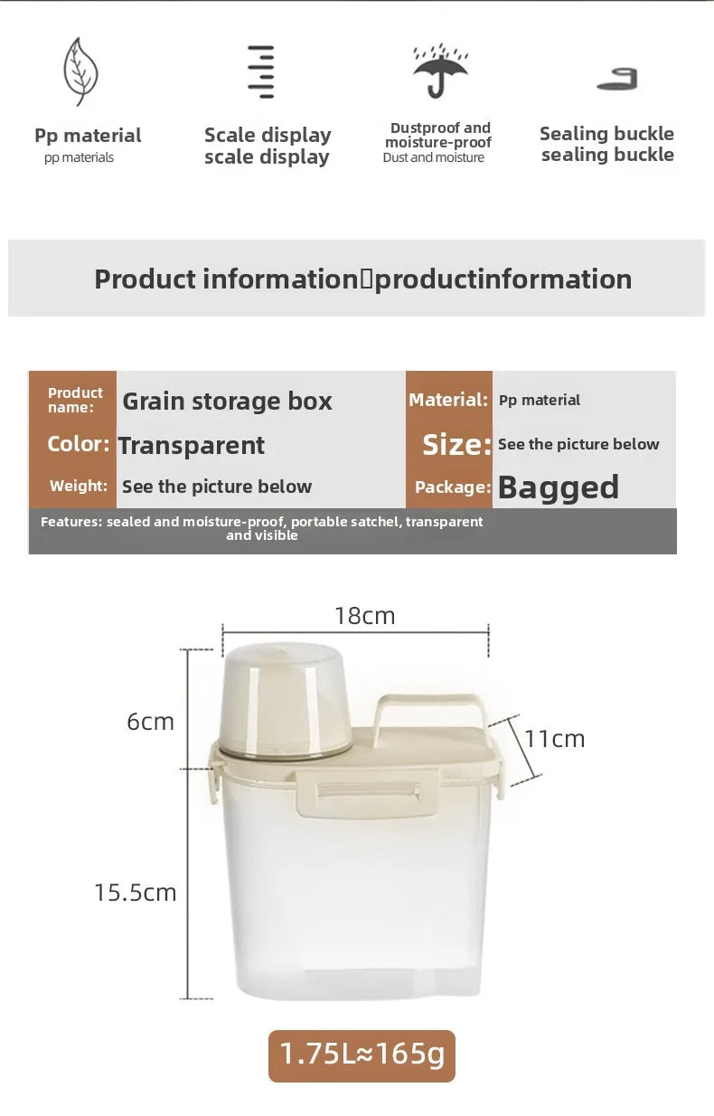 1.75/ 2.5/3L Food Grade Grain and Miscellaneous Grain Storage Box, Rice Bucket Storage Tank, Sealing Tank, Kitchen Utensil New