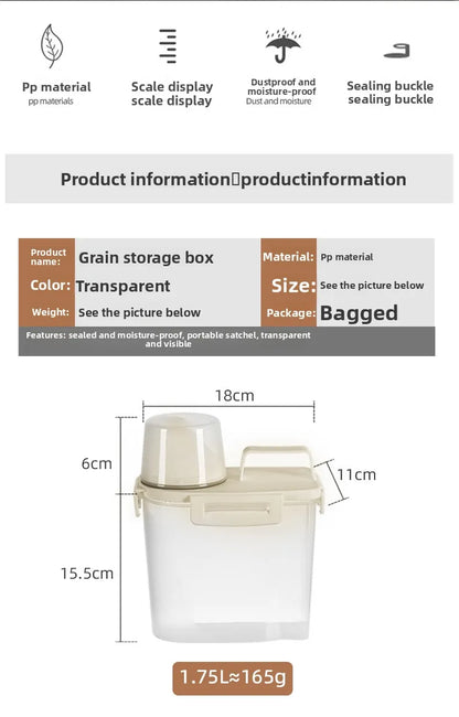 1.75/ 2.5/3L Food Grade Grain and Miscellaneous Grain Storage Box, Rice Bucket Storage Tank, Sealing Tank, Kitchen Utensil New