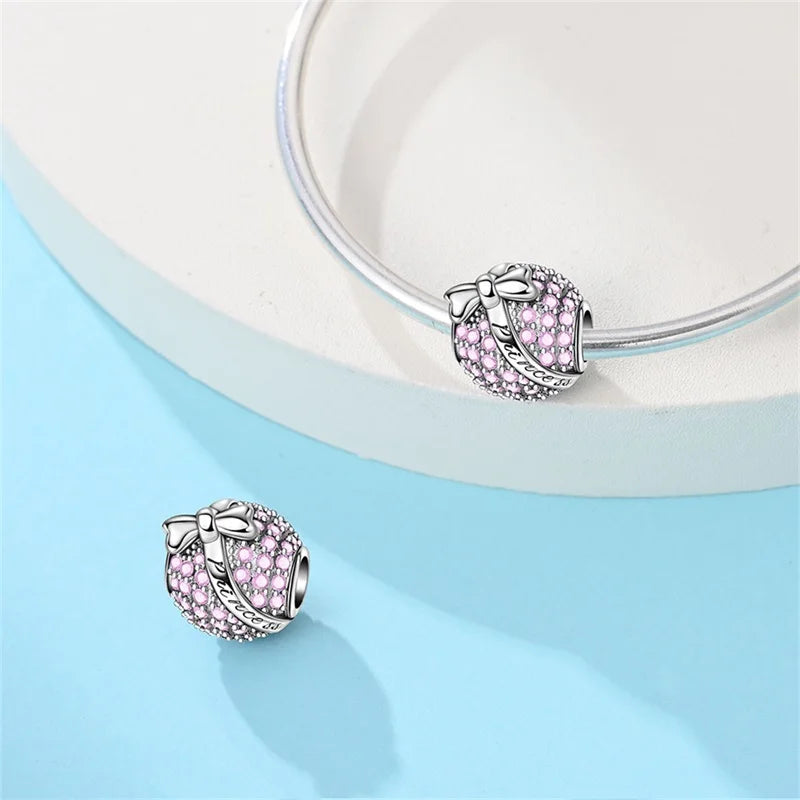 925 Sterling Silver Pink Charms Beads Butterfly Perfume Bottle Crown Heart Shaped Zircon Charms for Women Fine DIY Jewelry Gifts