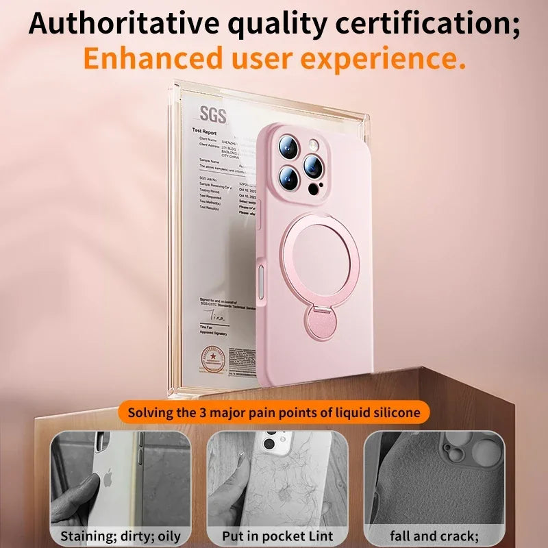 Liquid Silicone Bracket Magnetic Case For iPhone 17 16 15 14 13 Pro Max Air Magsafe With Hanging Rope Anti Fall Protective Cover