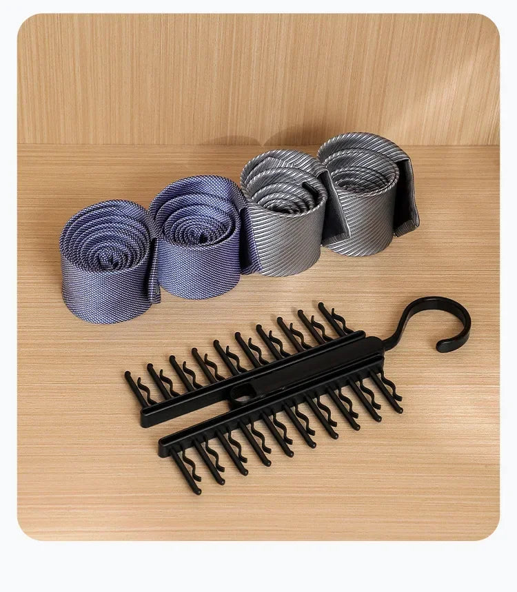 Tie Hanger Rotatable Necktie Storage Rack Clothes Hanger Organizer 20 Rows Large Capacity Belt Hooks Closet Skidproof Tie Clamp