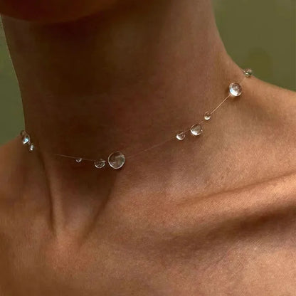 Simple Transparent Water Drop Clavicle Chain Thin Rope Beaded Tassel Earrings Necklace Bracelet Women Niche Personalized Jewelry