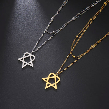 Lucktune Heartagram Star Pendant Necklace Stainless Steel Heart Pentagonal Chain Necklace Women Couple Jewelry Wedding Gift