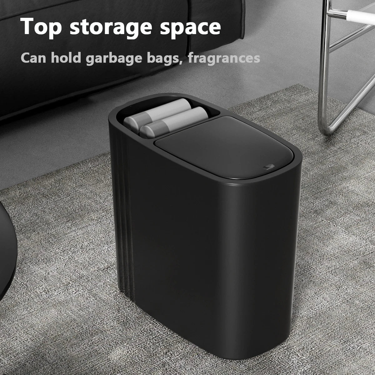 Large Capacity Bathroom Trash Can with Lid Odor-Sealing Oval Plastic Garbage Can for Kitchen, Bathroom, Bedroom, Living Room