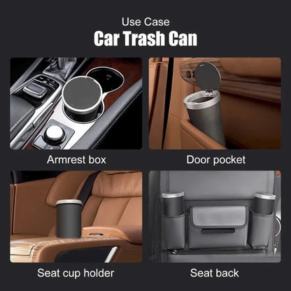 Compact Leakproof Mini Car Trash Can with Easy-Press Pop-Up Lid Durable Odor-Blocking Waterproof ABS Bin for Cup Holders Storage